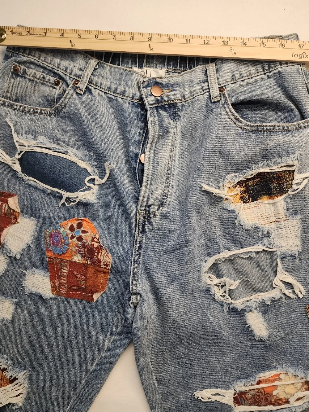 OH! Vintage Patchwork Womens Jeans Hippie Festival Concert High Waist Size XL - Picture 3 of 12